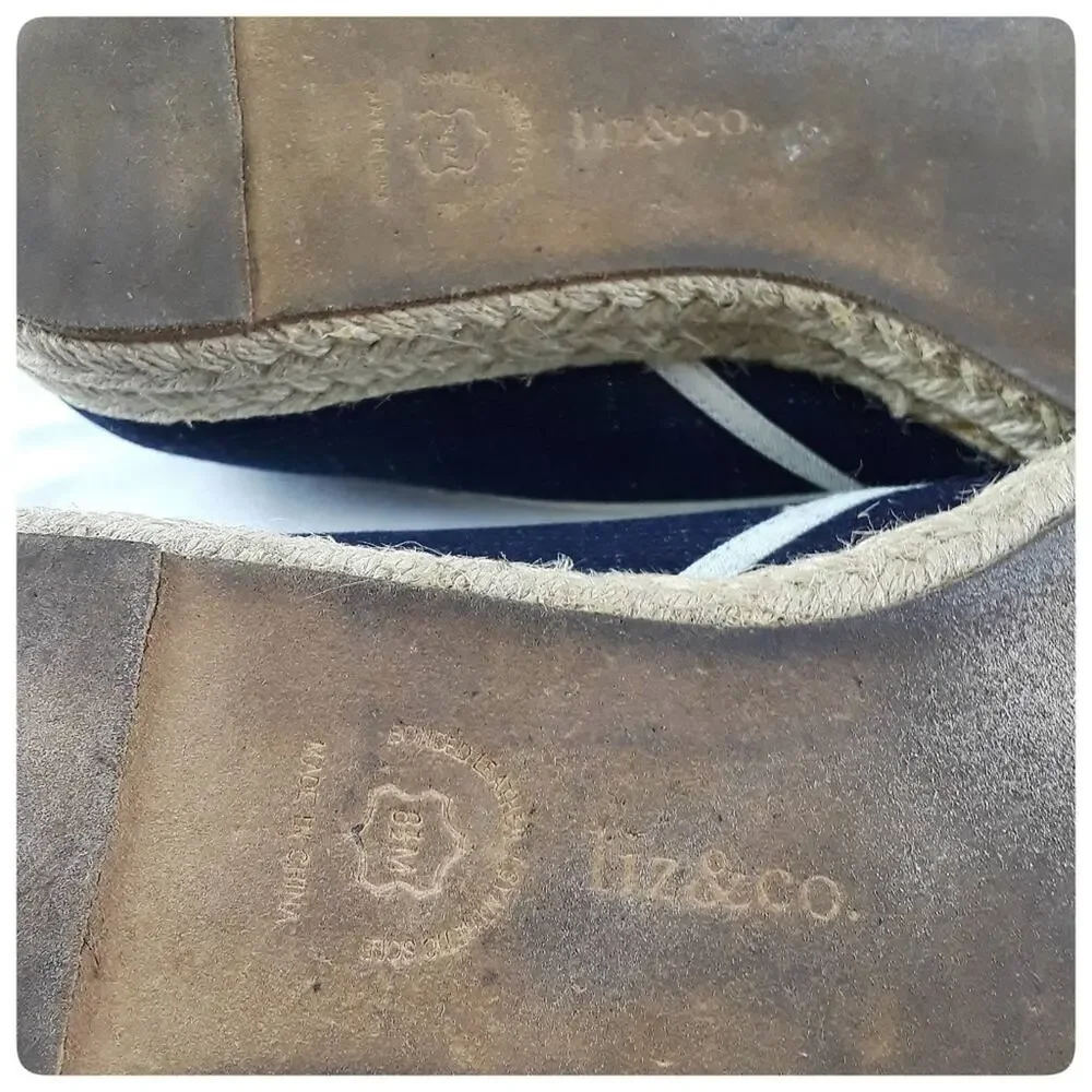 LIZ & CO Denim Wedge Espadrilles Flats Size 8.5M Bow Preppy Coastal Nautical - Picture 8 of 9